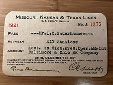 1921 MISSOURI, KANSAS & TEXAS LINES RAILROAD ANNUAL PASS ALL STATIONS - HH100 picture