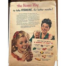 Vtg 1940s Ovaltine Drink Print Ad Vitamins Mother Daughter 11x14