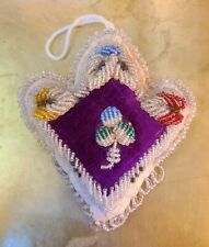 Antique Victorian Iroquois Beaded Floral Heart Pin Cushion Whimsy picture