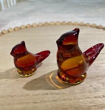 Vintage - Mother & Baby red cardinals amberina glass figurine (2-piece set) picture