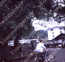 Sl65  Original slide 1960's ? Hong Kong street man bicycle 291a picture