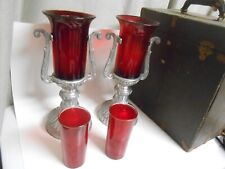Pair Vintage 1938 Red Casket Saint Mary's Candle Holders Church Funeral Home picture