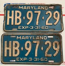 1960 Maryland matched pair of license plates  picture