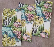 Antique Barkcloth Scenic Birch Willow Curtain Textile Fabric Upholstery Lot of 3 picture