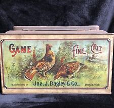 Antique Large Game Fine Cut Tobacco Tin Jno. J. Bagley  Mercantile Store Display picture