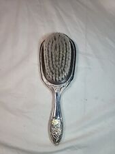 Vintage Silver Toned Hair Brush Heavy 7.5” Long Ornate Design Embossed picture