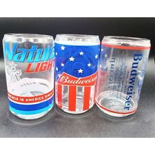 Lot of 3 Beer Can Shaped Glasses Budweiser Natural Light Collectible 4.5 Inch picture