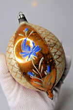 Vintage Blown Glass Gold Red Blu Flower Jumbo Teardrop Christmas Ornament Poland picture