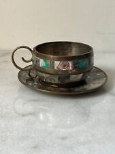 Vintage 1960s Villa Taxco Brass  and Abalone  Mini Demitasse Tea Cup/Saucer picture
