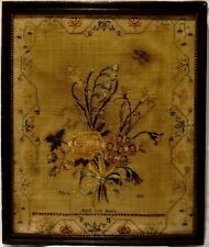 EARLY 19TH CENTURY FLORAL SPRAY & BUTTERFLY SAMPLER BY MARIA SELL AGE 9 - c.1830 picture