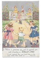 1939 RALLY DAY  POSTCARD-LEOMINSTER, MASS.-CHILDREN CLIMBING FENCE-PSALM 32 : 8 picture