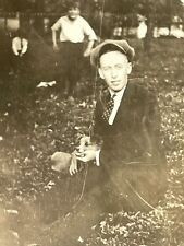 Vi Photograph Handsome Man Portrait Holding Puppy Dog 1920-30's  picture