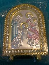 Mini Religious Embossed Mary Joseph Jesus as a Child Silver Gold Color Framed picture