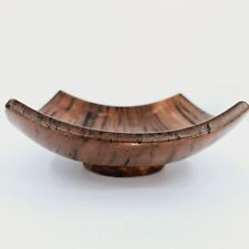 Vintage 1980s Pottery Dish Bowl Tray Artist Signed Brown Wood Look Curved IF 87 picture