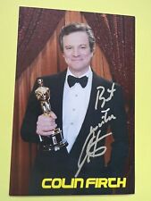 Colin Firth Hand Signed 6x4 Inch CARD WITH WINNING OSCAR picture