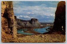 Postcard Western Cliffs Colorful Highway And Broad Winding River Tower Vintage picture