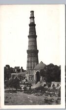 QUTAB MINAR delhi india real photo postcard rppc historic tower picture