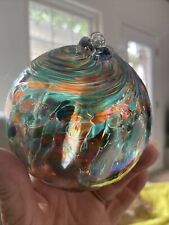 Hand Blown Art Glass Christmas Ornament Orb Witch Ball Sun Catcher Orange Green picture