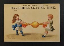 1880 antique HAVERHILL SKATING RINK ma AD TRADE CARD bon bon party invite picture