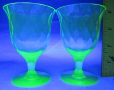 Tiffin US Glass Uranium Diamond Optic 2 Liquor Goblets Fluoresces in Black Light picture