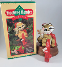 Vintage 1984 Christmas Stocking Holder Hallmark Raccoon Mouse Super Strong CUTE picture