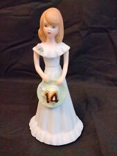 Enesco Growing Up Birthday Girls Age 14 Porcelain Figurine 1980s Brunette picture
