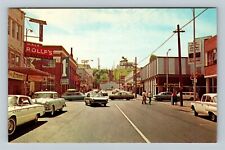 Port Angeles WA-Washington, Busy Street Scene Shops Classic Cars Chrome Postcard picture