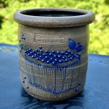 Vtg SALMON FALLS Salt Glazed Stoneware 5” Salt Crock w/ Cobalt Blue Blueberries picture