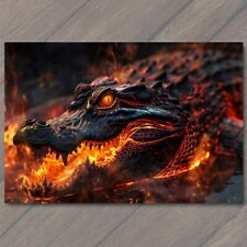 POSTCARD Alligator from Hell Fire Evil Unusual Demon Devil Animal Funny Unusual picture