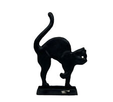 Vintage 11.25” Black Cat Cast Iron Door Stop Vtg USA  picture