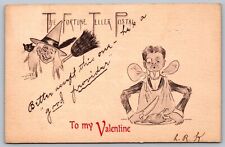 Antique Valentine Postcard Fortune Teller Postal Black Cat Witch Broom 1908 J2 picture
