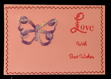 Novelty Postcard Embroidered Butterfly & Border Love With Best Wishes    A4 picture