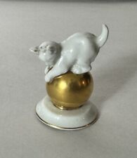 Vintage Rosenthal Germany Porcelain Cat Standing on Gold Ball Figurine 2.5