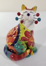 Vintage WhimsiClay Figurine Fancy FELINES Floral Colorful Cat Samantha 2004 RARE picture