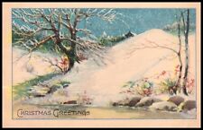 C1919 Christmas Greetings Snow Covered Creek Scenic Postcard 551 picture