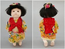 1920s Vintage Japanese Costume Chalkware Doll with Real Hair and Glass Eyes picture