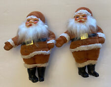 Vtg  6” Plastic Flocked Felt Santa Claus Christmas Figure lol Of 2 picture