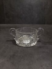 Vintage Glass Open Sugar Bowl Floral Leaves Etched Design Star Bottom Smooth Top picture
