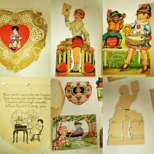Antique VTG Lot old Valentines Day Cards, Mechanical, Fold out Military Girl boy picture