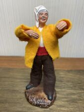 Vintage Santons de Florence Clay Old Man Figurine Yellow Jacket & White Hat picture