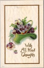 Vintage 1910s HAPPY BIRTHDAY Embossed Postcard Purple Pansy Flowers / Basket picture