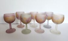 Vintage Rueven Art Nouveau Frosted Satin Glass Wine Cordial Glasses Set of 7 picture