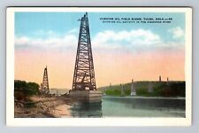 Tulsa OK- Oklahoma, Cushing Oil Field Scene, Antique, Vintage Souvenir Postcard picture