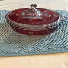 Rare 1930's Antique Pyrex Ruby Red Flashed Covered Oval Casserole Bowl 043-643 B picture