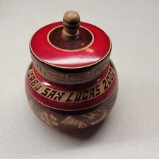 Vintage Hand Carved Etched Wood Round Red Lacquered Trinket Box picture