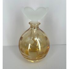 Vintage Cut Glass Perfume Bottle Clear Amber Frosted Dots Sculptural Flower Stop picture