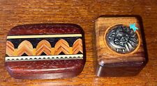 TWO Wood Slide-Top Secret Opening Stash Trinket Snuff Boxes Sun & Moon Design XC picture