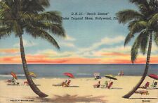 Vtg Postcard Beach Serene Sunbathers Palm Trees Hollywood FL 1947 Unused NOS picture