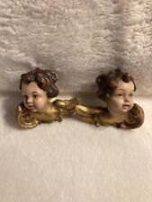 Rare - Pair of Vintage gilt carved wood angels cherubs Nice Condition (W1) picture