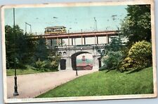 postcard Cincinnati Ohio Eden Park Main Entrance trolley bridge picture
